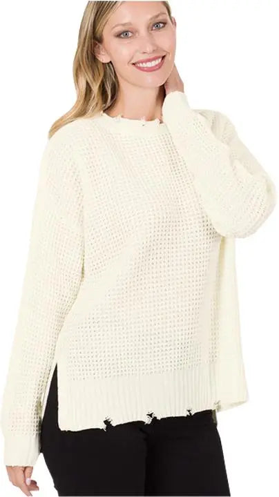 Distressed Waffle Knit Sweater PinkPro Beauty Supply