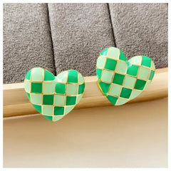 Earrings Checkered Heart Stud - Green PinkPro Beauty Supply