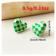 Earrings Checkered Heart Stud - Green PinkPro Beauty Supply