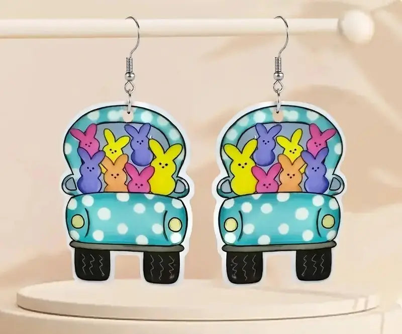 Easter Bunny & Car Acrylic Earrings PinkPro Beauty Supply