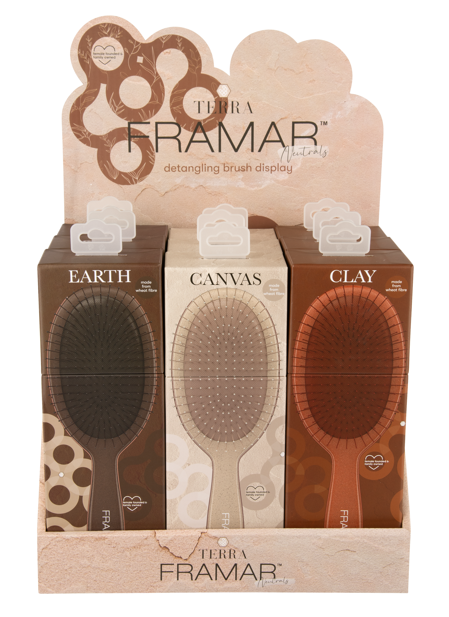 Framar Terra Wheat Fibre Detangle Brush 9 Piece Display