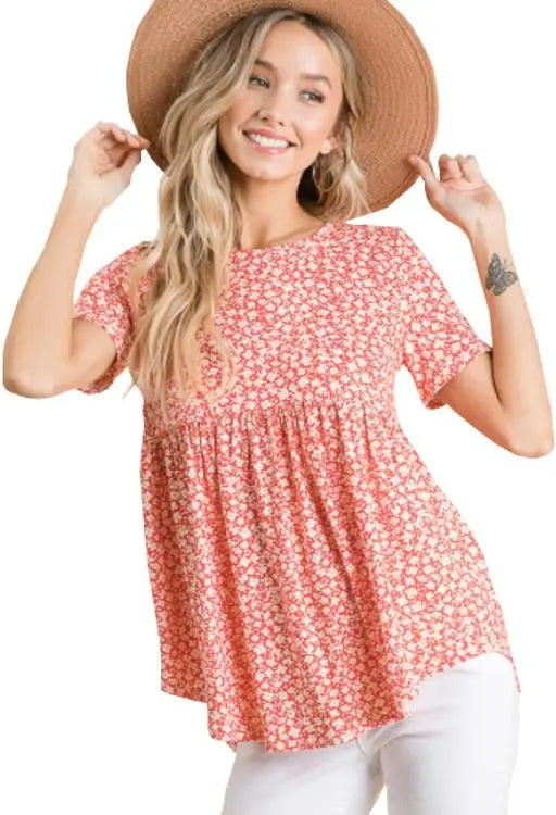 Floral Coral Babydoll Top PinkPro Beauty Supply