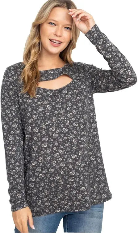 Floral Cutout Long Sleeve Top PinkPro Beauty Supply