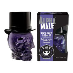 Gibs Alpha Male Beard, Hair & Tattoo Oil in Glass Skull - PinkPro Beauty Supply