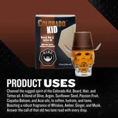 Gibs Colorado Kid Beard, Hair & Tattoo Oil in Glass Skull 1 fl oz. Gibs Grooming