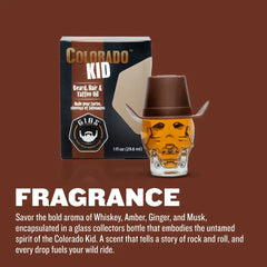 Gibs Colorado Kid Beard, Hair & Tattoo Oil in Glass Skull 1 fl oz. Gibs Grooming