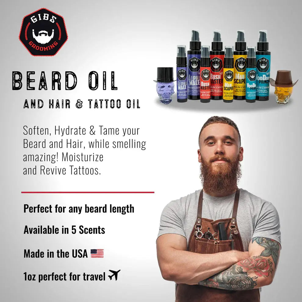 Gibs Colorado Kid Beard, Hair & Tattoo Oil in Glass Skull 1 fl oz. Gibs Grooming