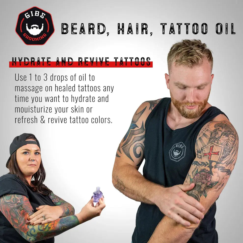 Gibs Colorado Kid Beard, Hair & Tattoo Oil in Glass Skull 1 fl oz. Gibs Grooming