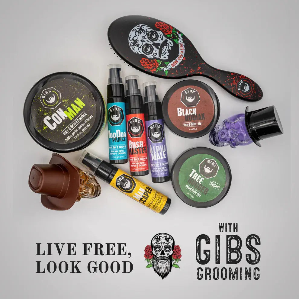 Gibs Colorado Kid Beard, Hair & Tattoo Oil in Glass Skull 1 fl oz. Gibs Grooming
