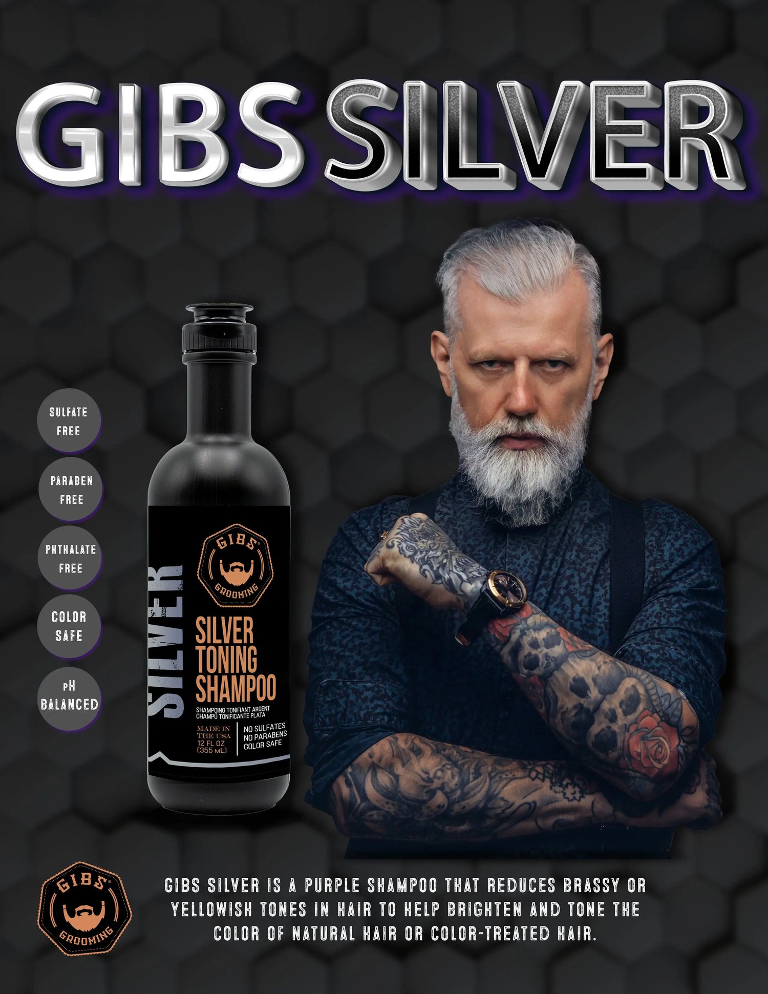 Gibs Silver Toning Shampoo 33.8 OZ Gibs Grooming