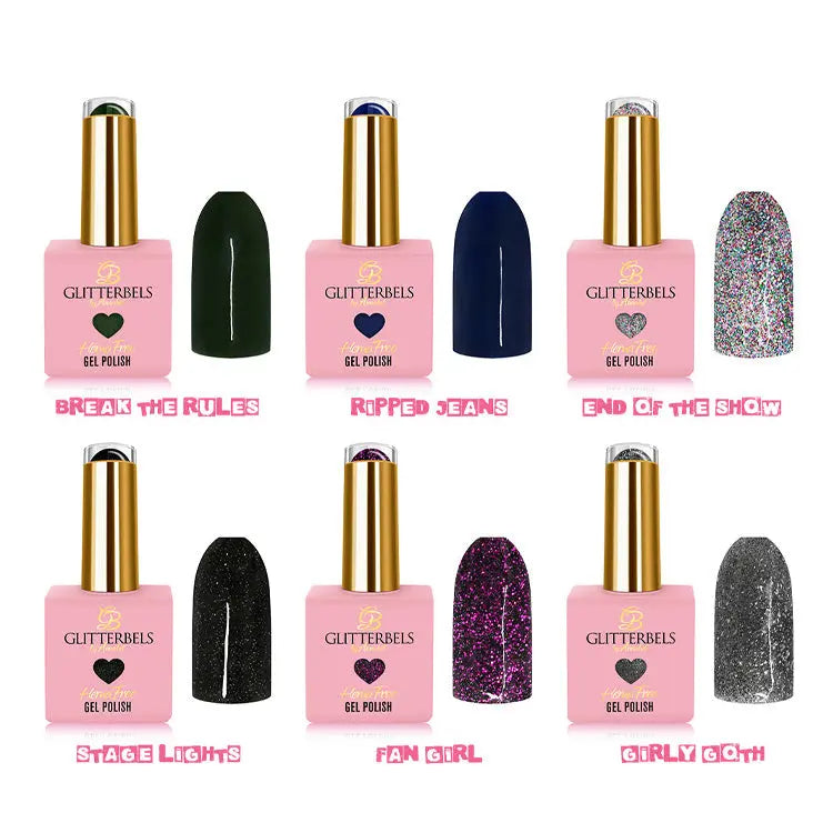 Glitterbels Gel Polish Hema Free Rock Chick 6 Piece Collection Glitterbels