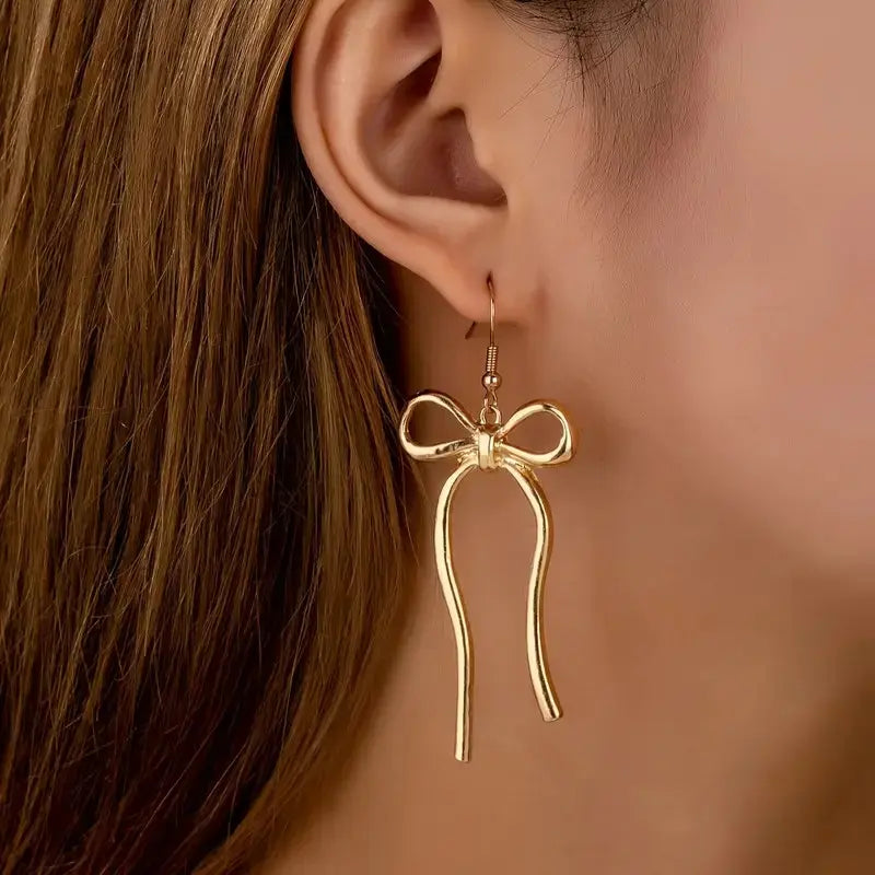 Gold Bow Drop Knot Earrings PinkPro Beauty Supply