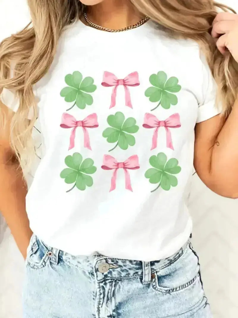 Graphic T-shirt Clovers & Pink Bows - XL PinkPro Beauty Supply