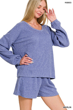 Apparel Set Ribbed Long Sleeve Top & Shorts - Marlin PinkPro Beauty Supply