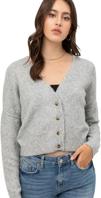 Heather Gray Cropped Cardigan PinkPro Beauty Supply