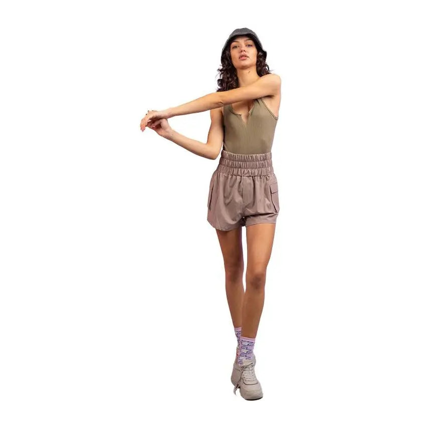 High Waisted Active Shorts Taupe PinkPro Beauty Supply