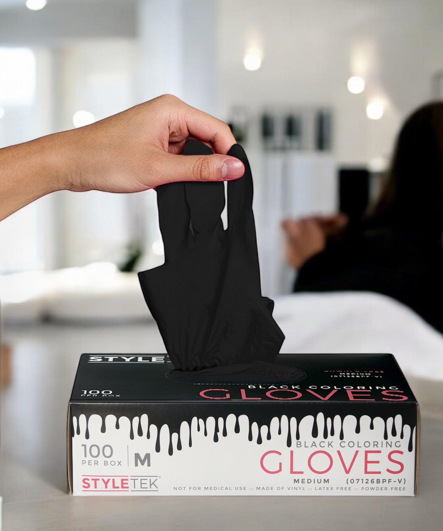StyleTek Black Coloring Gloves-Medium-100 Count
