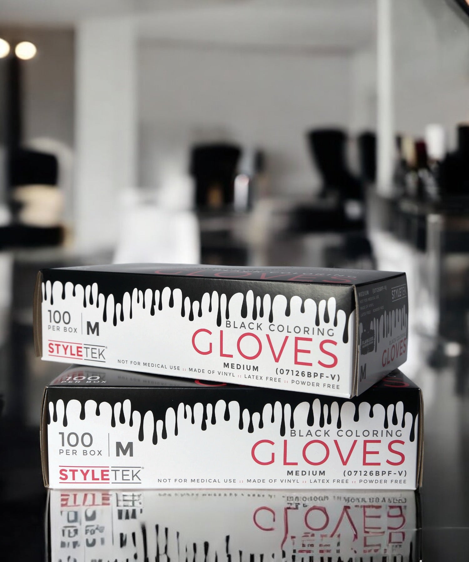 StyleTek Black Coloring Gloves-Medium-100 Count