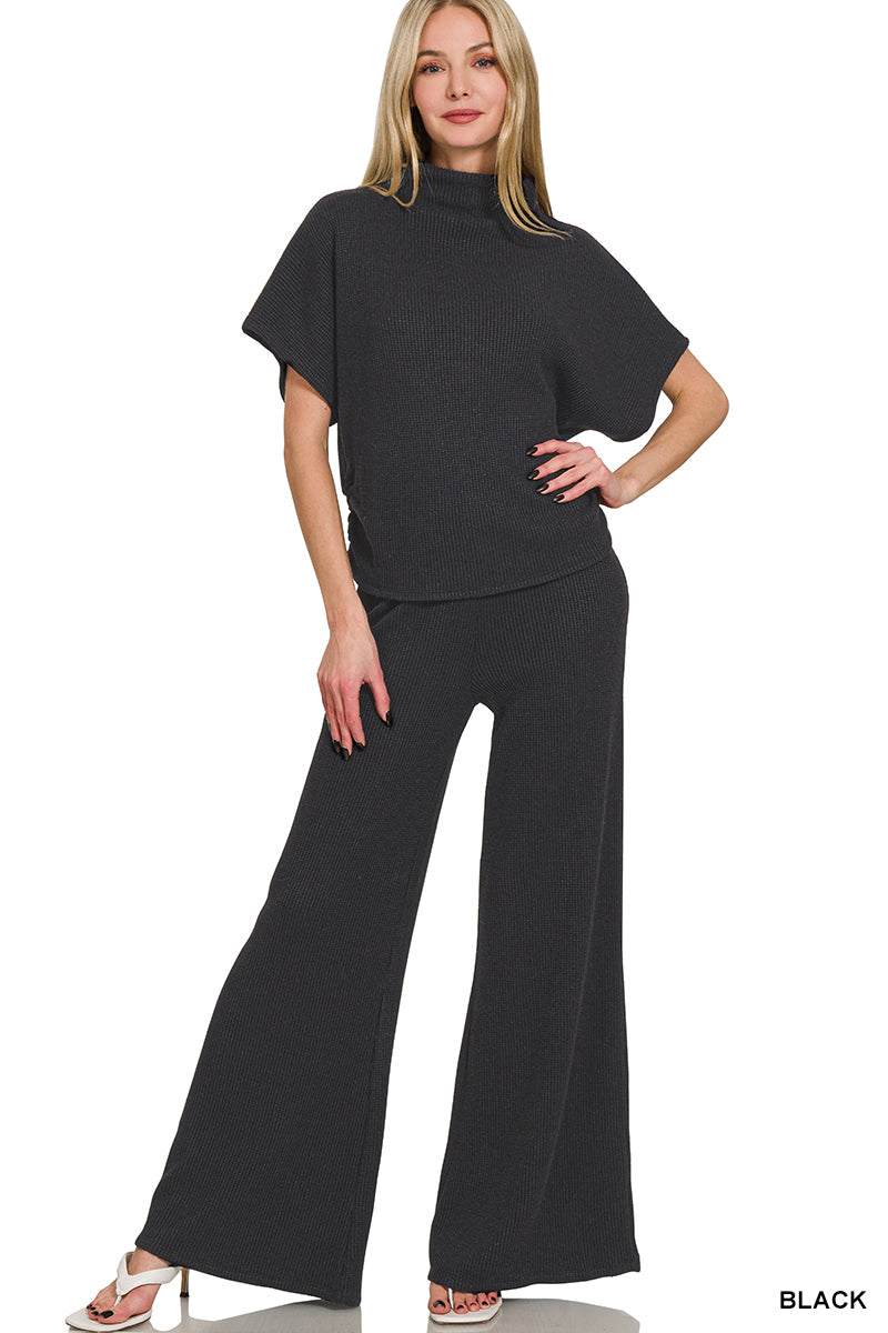 Zenana Fleece Raglan Pullover & Sweatpants Set - Black