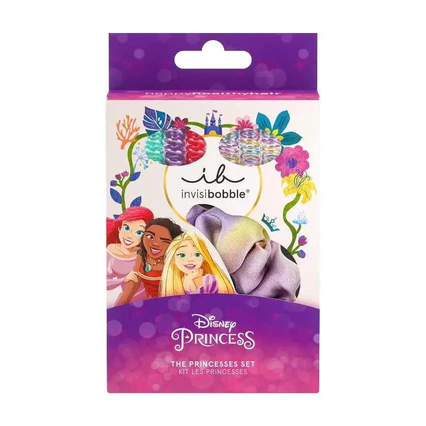  Disney Princess Kids Set: Ariel, Moana spiral ties, Rapunzel SPRUNCHIE for damage-free, comfortable styling.