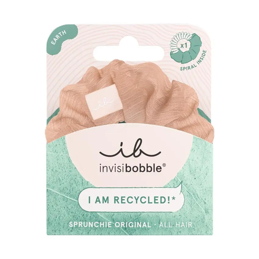 Invisibobble Sprunchie Recycling Rocks: 50% recycled polyester, stylish, eco-friendly, iconic Save it or Waste it spiral.