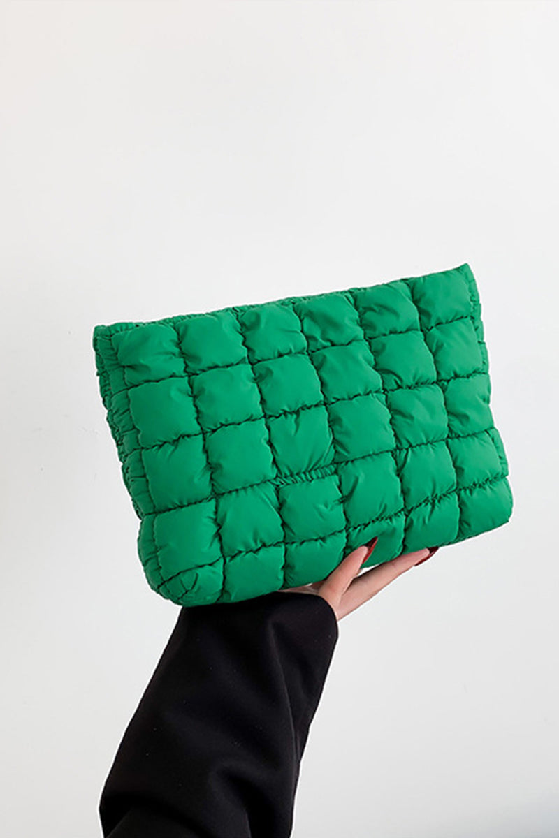 Zenana Quilted Puffy Pouch Clutch Cosmetic Bag - Kelly Green