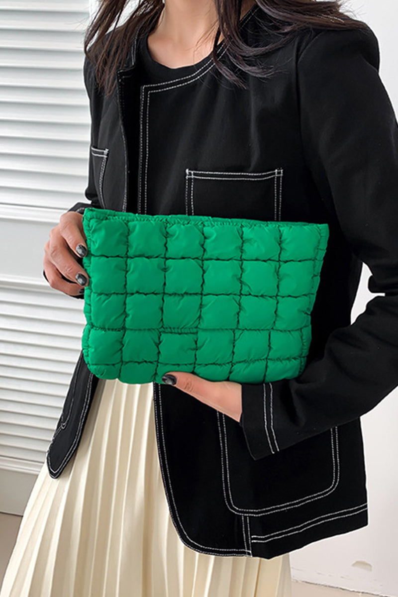 Zenana Quilted Puffy Pouch Clutch Cosmetic Bag - Kelly Green
