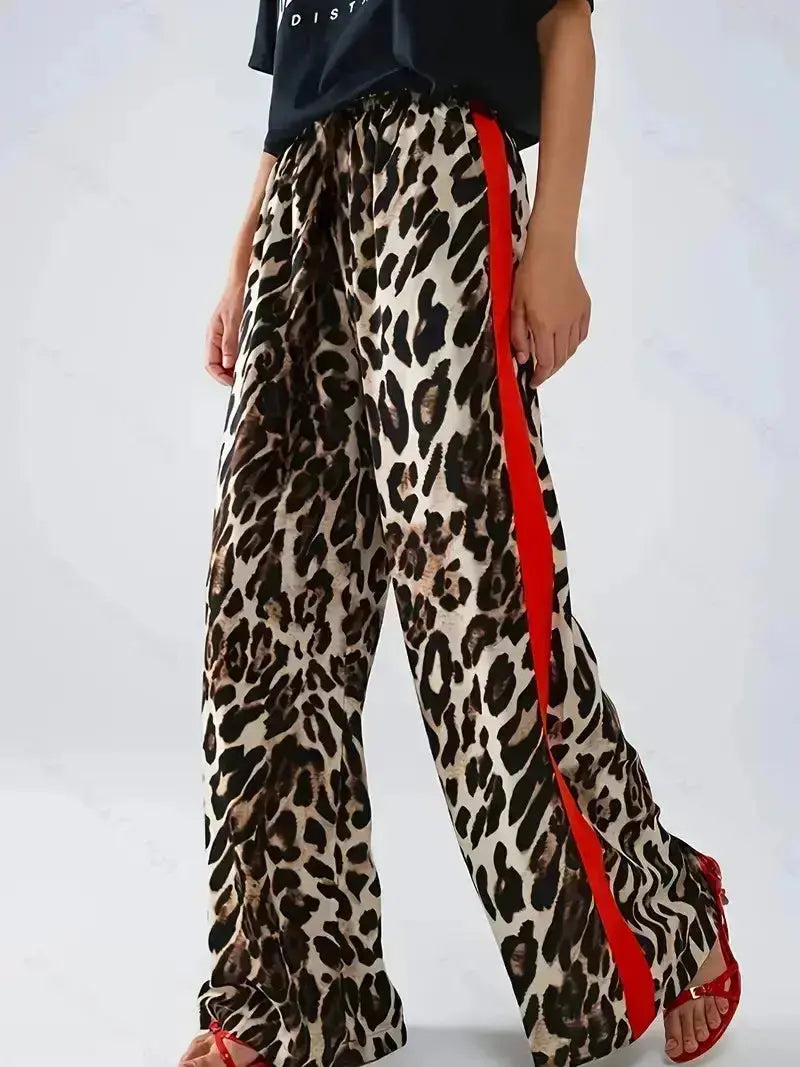 Leopard Wide Leg Pants/red Stripe - Large PinkPro Beauty Supply