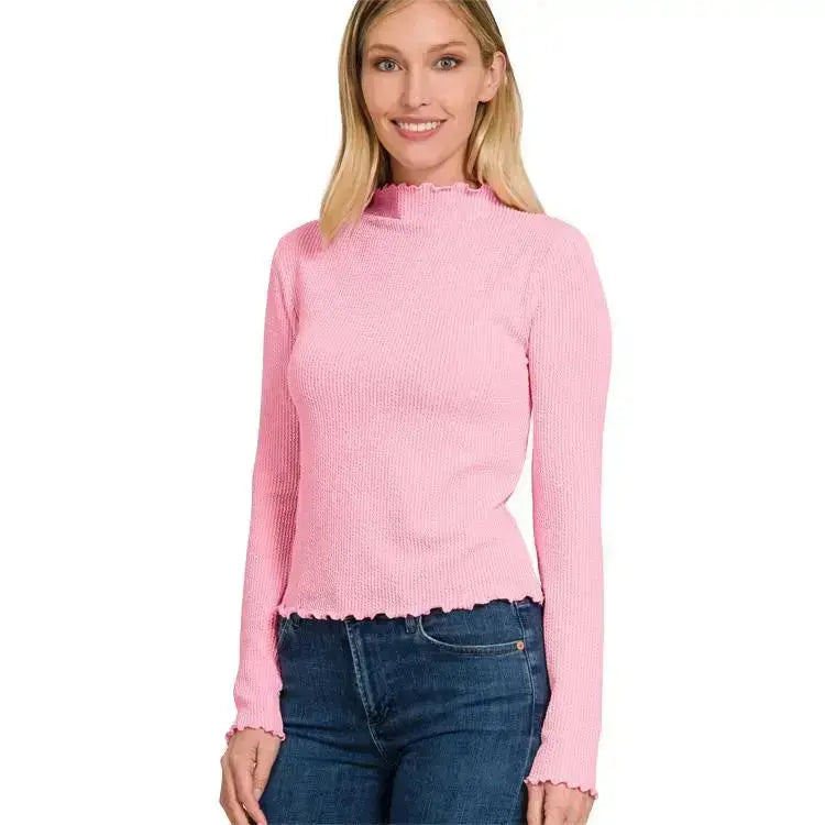 Lettuce Edge Long Sleeve Top PinkPro Beauty Supply