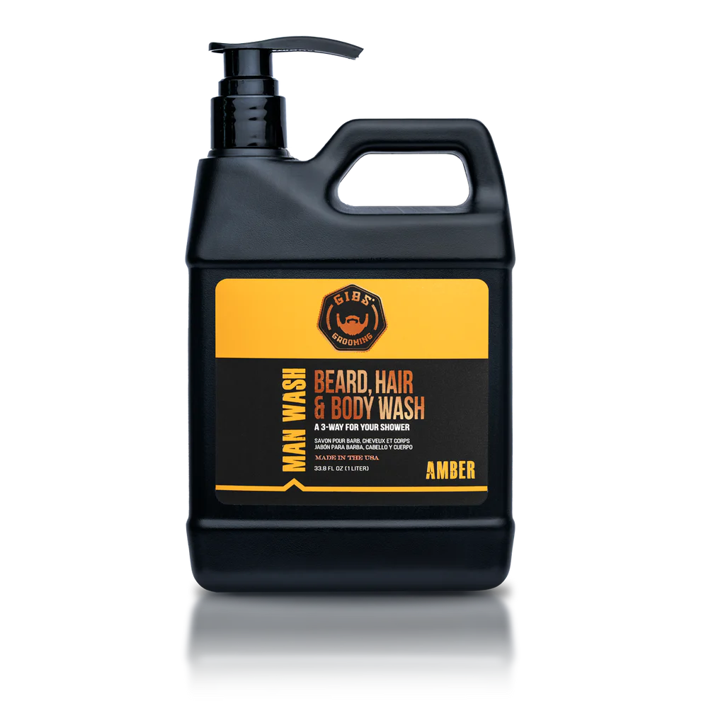 Gibs Amber Man Wash: Beard, Hair & Body Wash Liter (32 oz)