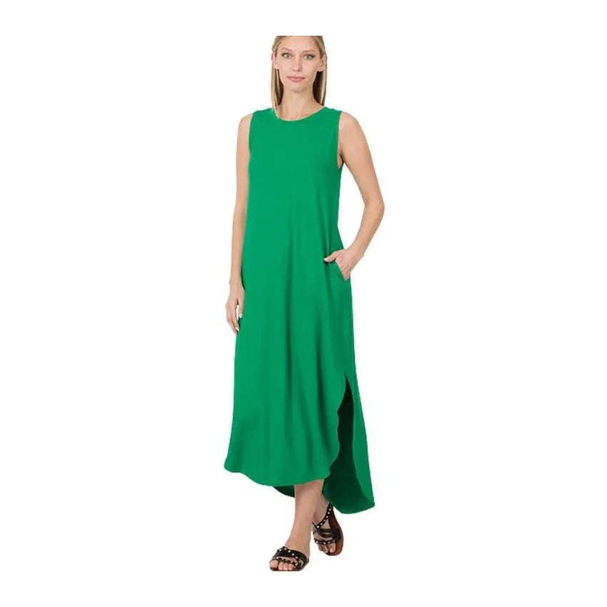 Maxi Dress Side Slit with Pockets Kelly Green PinkPro Beauty Supply