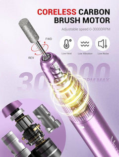 MelodySusie Recharge Portable & Stepless Speed Rechargeable Nail Drill 30000RPM - Purple MelodySusie