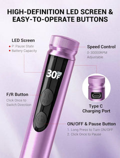 MelodySusie Recharge Portable & Stepless Speed Rechargeable Nail Drill 30000RPM - Purple MelodySusie