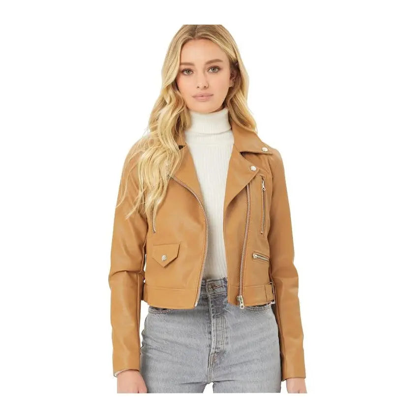 Moto Faux Leather Jacket Camel PinkPro Beauty Supply