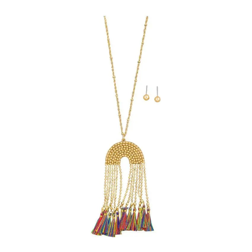 Necklace Set Bead Fringe Tassel Multicolor PinkPro Beauty Supply