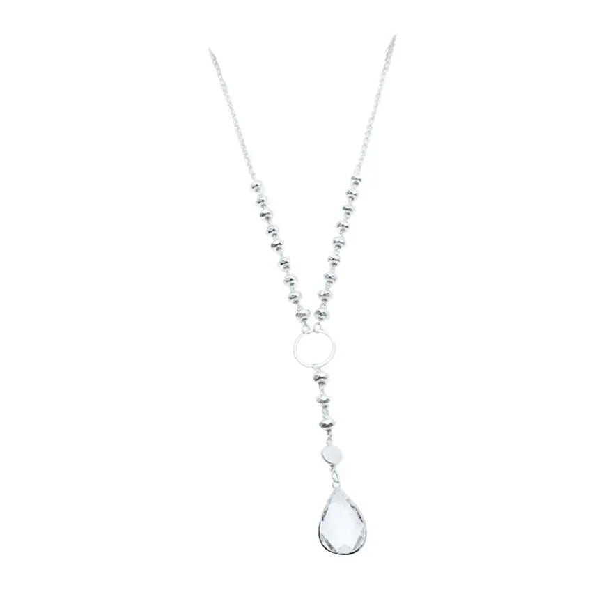 Necklace Teardrop Stone Worn Silver PinkPro Beauty Supply