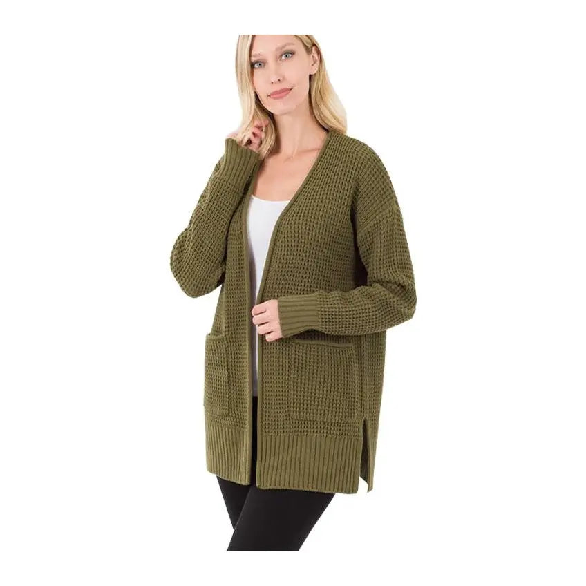 Open Waffle Cardigan Dusty Olive PinkPro Beauty Supply