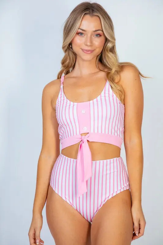 Pink Stripe Reversible Tankini Swimsuit PinkPro Beauty Supply