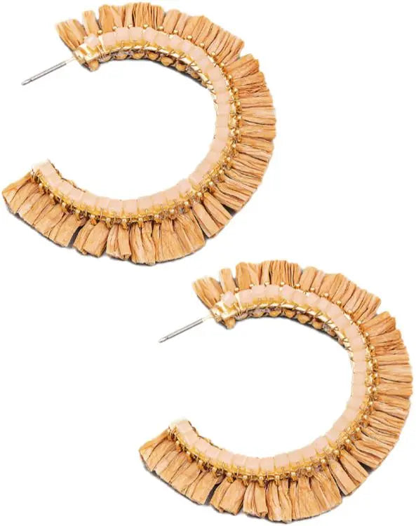 Raffia Fan Hoop Earrings PinkPro Beauty Supply