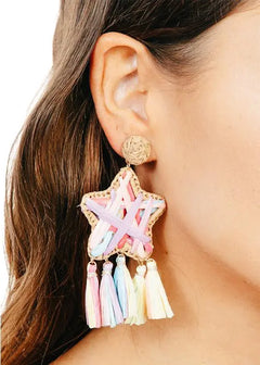 Raffia Star Tassel Earrings PinkPro Beauty Supply