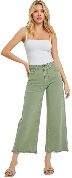 Risen Jeans Crop Wide Leg Olive Size Risen