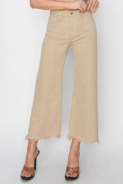 Risen Taupe High Rise Wide Crop Pants Risen