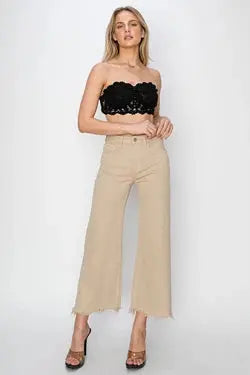 Risen Taupe High Rise Wide Crop Pants Risen