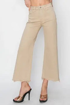 Risen Taupe High Rise Wide Crop Pants Risen