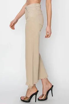 Risen Taupe High Rise Wide Crop Pants Risen