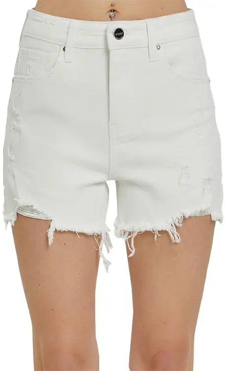 Risen White Distressed Shorts Risen