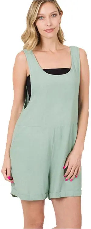 Zenana Sage Green Sleeveless Romper - PinkPro Beauty Supply