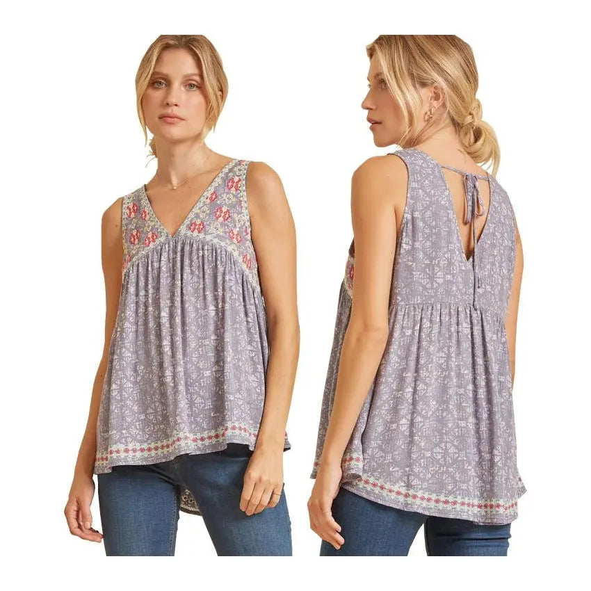 Savannah Jane Tank Embroidered Grey Savannah jane