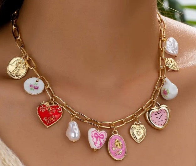 Heart Charms Necklace PinkPro Beauty Supply