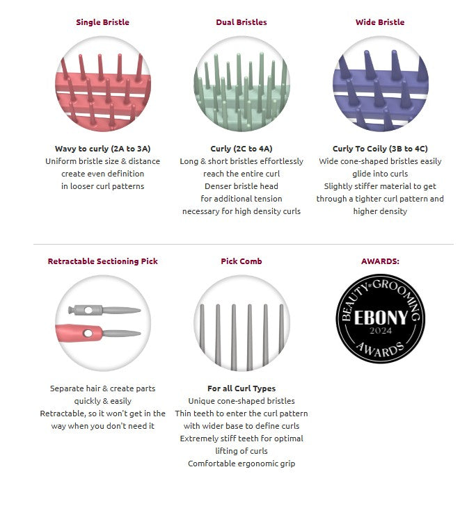 Olivia Garden Curly Hair Brushes - 8 Piece Display